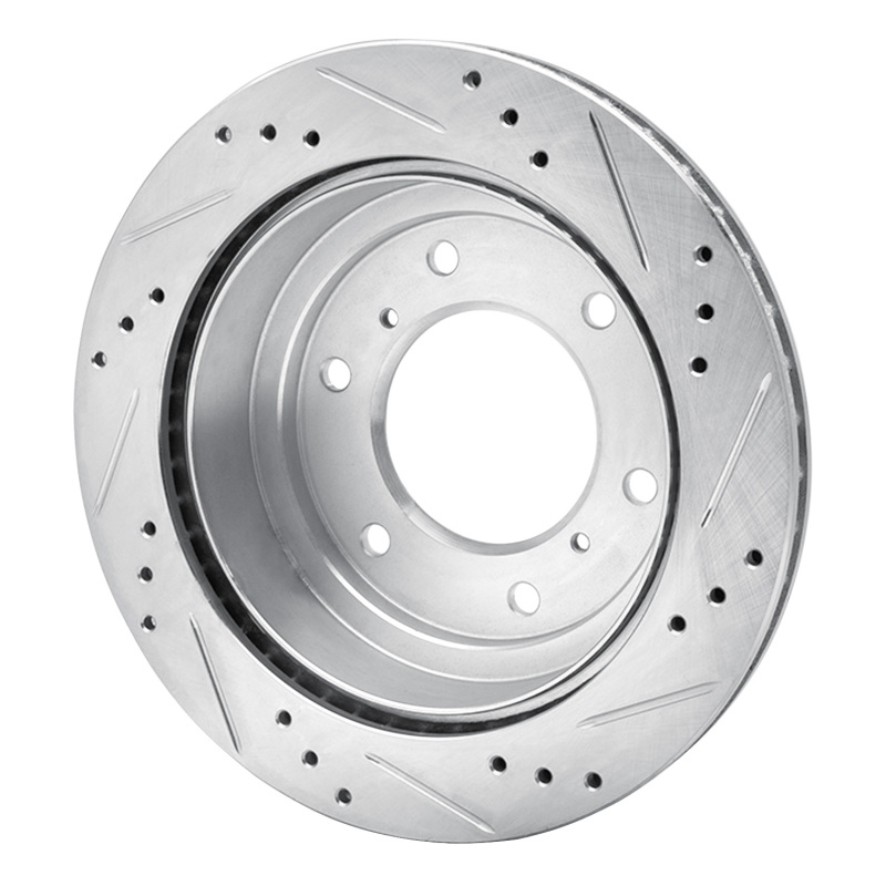 Mitsubishi Montero Brake Rotor (1) - Rear Left - R1 Concepts - Drilled & Slotted - Silver - `00-`06